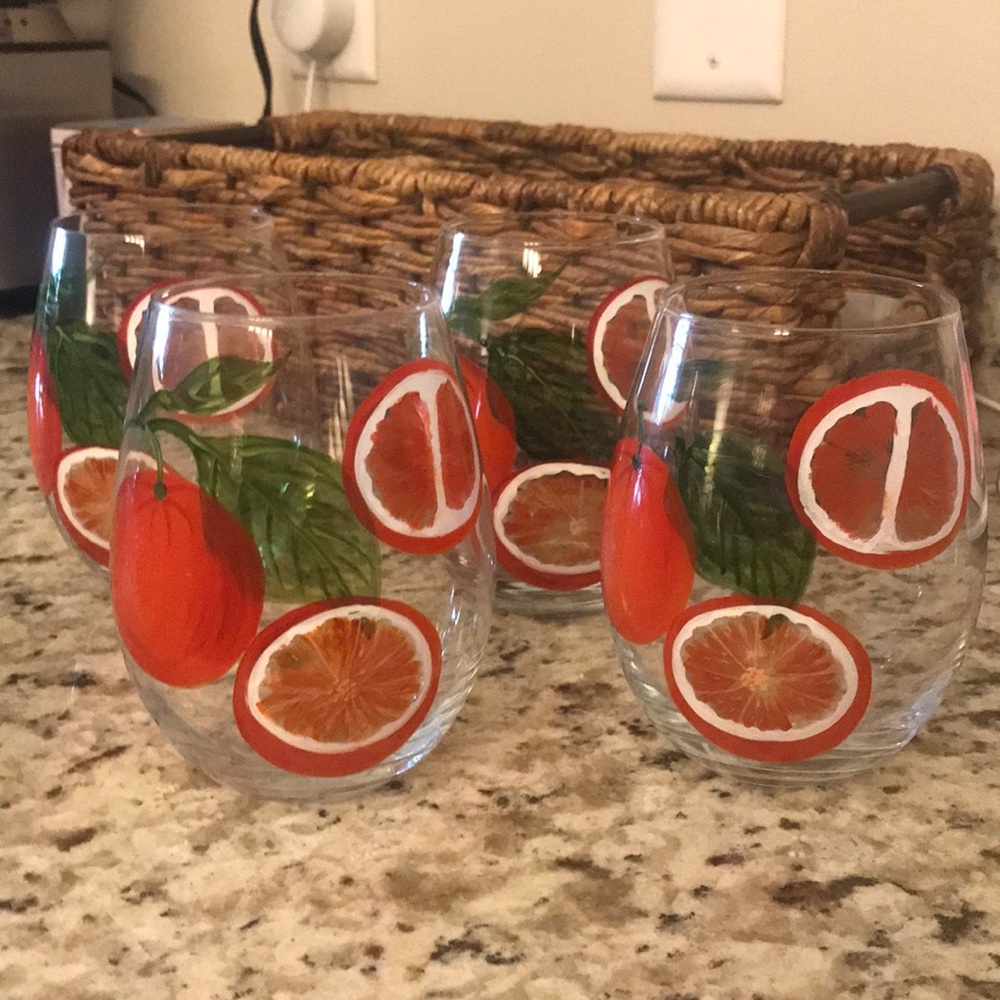 Hand-painted, stemless wine glasses